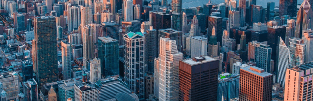 Aerial view of city buildings